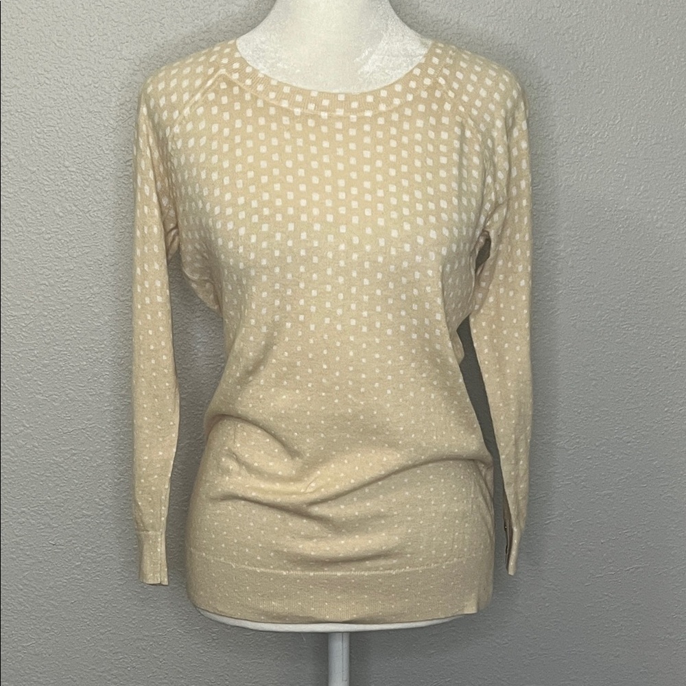 Banana Republic Polka Square Cotton Lightweight Sweater Beige/White Size XS